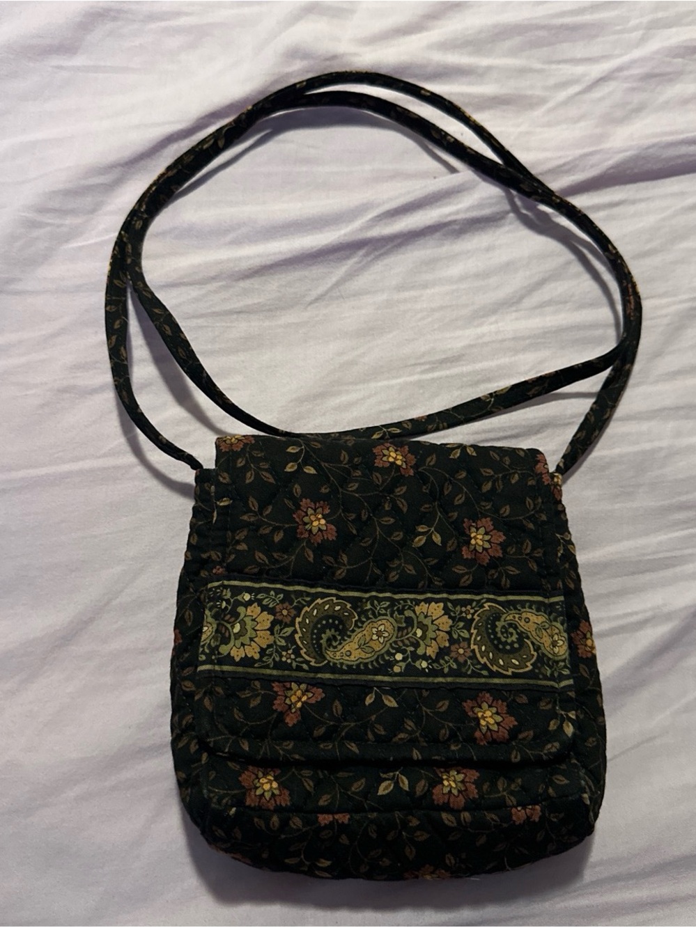 Quilted Black Floral Crossbody Bag